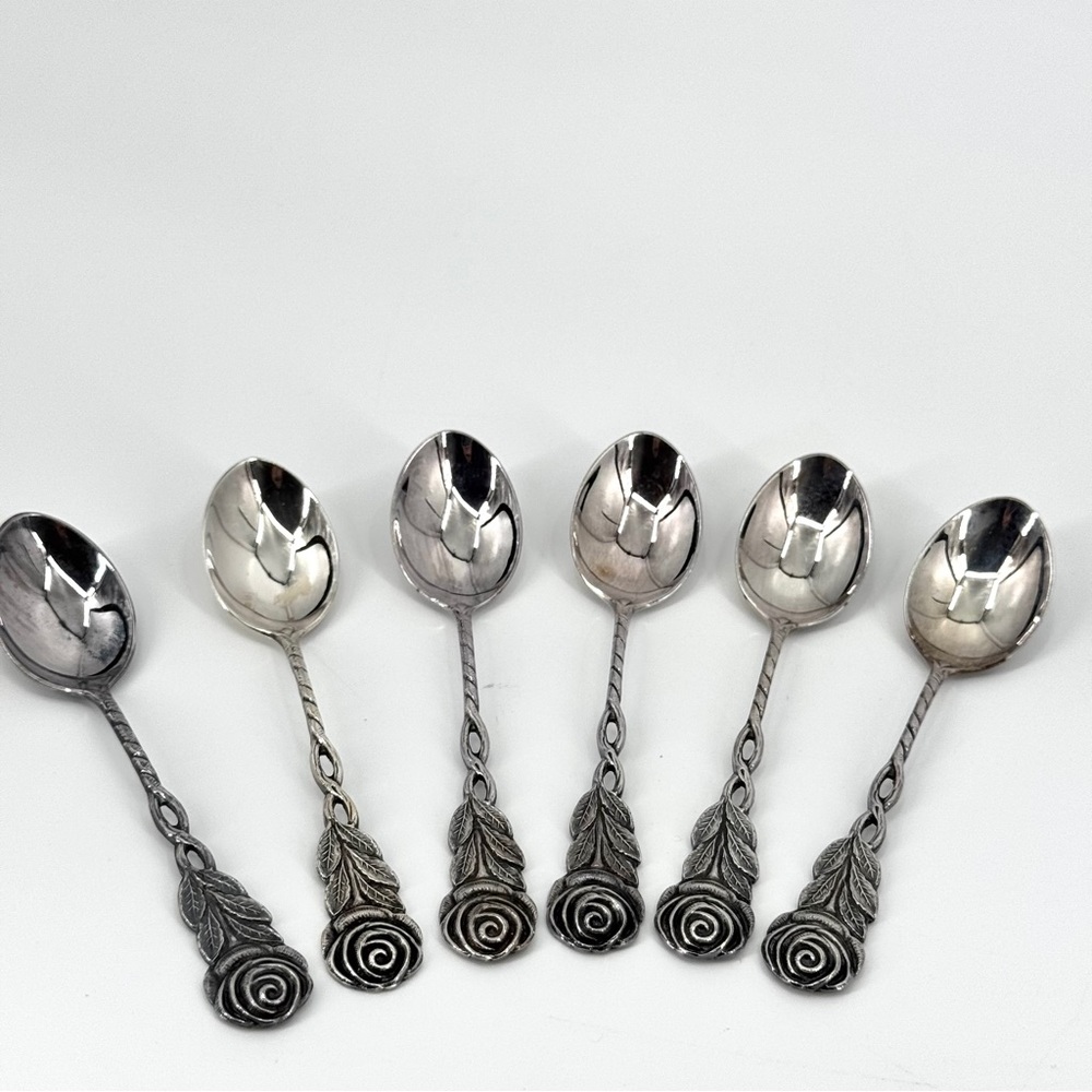 VTG Swedish Moccaskedar Demitasse Silverplate Spoons Set-of-6 - Picture 2 of 7